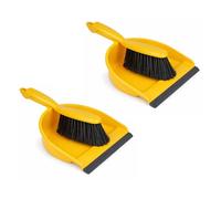 Dustpan and Brush Set 2 Pack - Ergonomic Soft Grip Handle, Durable TPR Bristles, Portable Cleaning Kit for Home, Kitchen, Office - Yellow Grey