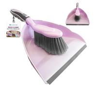 Dustpan and Brush Set Indoor Cleaning Compact Dust Pan and Brush with Soft Bristles & Rubber Lip Pan - Secure Grip Handle Hanging Storage - Lilac