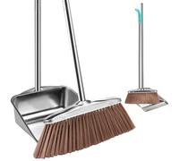 Dustpan and Brush Set Long Handle Stainless Steel Broom and Dustpan Set with Adjustable Handle Heavy Duty Tall Dustpan and Brushes Sets Sweeper and Dustpan Sets for Home Office Dorm (Square)