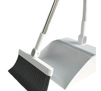 Dustpan and Brush Set, Long Handled Dustpan and Brush Upright Adjustable Broom and Dustpan Set for Home Kitchen Room Office Lobby (White)