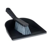 Dustpan and Brush Set Plastic Portable Cleaning Sweeping Brush & Dust Pan with Rubber Lip for Indoor Outdoor Household Dust Dirt Floors Garden Kitchen Office Lightweight Matte Finish (Dark Grey)