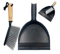 Dustpan and Brush Set with Bamboo Handle - Portable Brush and Dustpan Set with Rubber Lip - Perfect for Cleaning Kitchen, Office, Bathroom, Living Room, Garage, etc