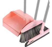 Dustpan Broom Set Floor Wiper Household Cleaning Long Handle for Lobby Kitchen Pink