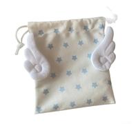 Dustproof Canvas Organizer Bag Chic Star Design Drawstring Pouch for Travel Cosmetics Stationery Storage 15x19cm White or Brown(White)