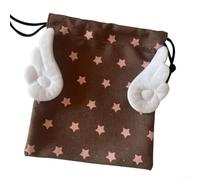 Dustproof Canvas Organizer Bag Chic Star Design Drawstring Pouch for Travel Cosmetics Stationery Storage 15x19cm White or Brown(Brown)