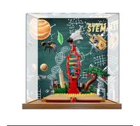 Dustproof clear acrylic display box, compatible with lego 21355 Knowledge is power model set display box, storage box, display cabinet (display box only) (Wooden base+background3mm)