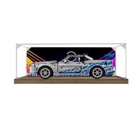 Dustproof clear acrylic display box, compatible with lego 42210 Fast and Furious Racing model set display box, storage box, display cabinet (display box only) (Wooden base+background3mm)