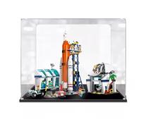 Dustproof clear acrylic display box, compatible with lego 60351 Rocket Launch Centre model set display box, storage box, display cabinet (display box only) (Black base 3mm)