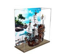 Dustproof clear acrylic display box, compatible with lego 70810 Vessel model set display box, storage box, display cabinet (display box only) (Wooden base+background)