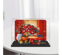 Dustproof clear acrylic display box, compatible with lego 80117 Five Fortunes to Welcome Spring model set display box, storage box, display cabinet (display box only) (Black base+background3mm)