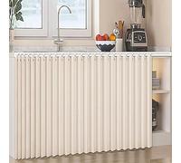 Dustproof Curtain for Open Shelves - Waterproof Linen Kitchen Curtain with Sliding Rail Self-Adhesive Beige W140cm x H70cm - Perfect for Cabinets and Storage Solutions