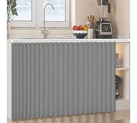 Dustproof Curtains for Open Shelves Linen Material Waterproof Cabinet Curtain for Kitchen Shelf Curtain with Sliding Rail Sliding Doors -Self-Adhesive,Gray,W140cm/H90cm
