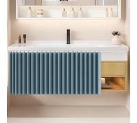Dustproof Storage Cabinet Curtain UnderSink Curtains Bookshelf & Shoe Rack Cover Sliding Rail Dust Curtain for Kitchen Closet No Drilling Required (Blue W 100 cm)