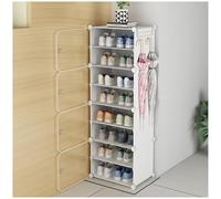 Dustproof Tall Narrow Shoe Rack Woven Shoe Cabinet Modular Storage Unit with Door White Shoe Storage Solution 127x32x44cm for Home & Office