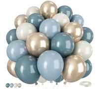 Dusty Blue and Gold Balloons, 50 PCS 12 Inch Boho Balloons with Retro Sand White Pastel Blue Metallic Gold Latex Balloon for Baby Shower Decorations Birthday Wedding Engagement Party Decorations