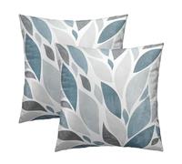 Dusty Blue and Gray Leaf Throw Pillow Cover 18x18 Inch Pack of 2 White and Blue Spring Cushion Pillow Case Square Cotton Eucalyptus Pillowcase for Summer Party Bed Sofa Home Car Bedroom Outdoor
