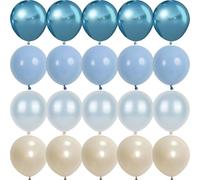 Dusty Blue and White Balloons, Double Stuffed Pearl Light Baby Metallic Chrome Slate Blue Pearl Sand White Balloons, 50pcs 12 Inch Latex Balloon for Baby Shower Birthday Bridal Shower Wedding Decor