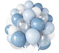 Dusty Blue Balloon, 12 inch Blue White Clear Balloon, Light Blue Macaron Blue Matte White Balloons with Transparent Balloons for Birthday Party Wedding Baby Shower Gender Reveal Decorations