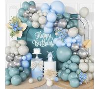 Dusty Blue Balloon Arch Kit, 108 Pcs Blue and Silver Balloon Arch Kit Metallic Silver Mist Blue Sand White Balloon Helium for Kids Boy Party Baby Shower Birthday Bridal Wedding Anniversary Decorations