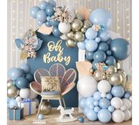 Dusty Blue Balloon Arch Kit, 120pcs Blue White Balloon Garland Kit, Metallic Sand Gold Balloons Different Sizes For Baby Shower Birthday Engagement Party Wedding Bachelorette Bridal Shower Decor