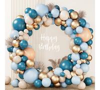 Dusty Blue Balloon Arch Kit - 143pc Gold & Sea Blue Balloon Garland Kit for Man Boy's Happy Birthday, Baby Shower, Wedding, Christening