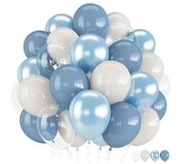 Dusty Blue Balloons, 12 inch Double Stuffed Dusty Pearl Light Blue Sand White Clear Balloons for Boho Wedding Birthday Baby Shower Birdal Boys Gender Reveal Bachelorette Engagement Party Decorations