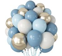 Dusty Blue Balloons, 55 PCS 12 Inch Baby Haze Blue Balloon Sand White Balloons with Metallic Gold Balloon for Boho Baby Shower Birthday Wedding Bridal Shower Gender Reveal Party Decorations
