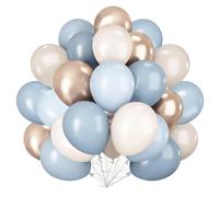 Dusty Blue Balloons, 60Pcs 12 Inch Dusty Blue and Gold Balloons set with Cream White Champagne Gold Balloon, Fog Slate Bluey Party Balloon for Birthday Baby Shower Wedding Bridal Shower Decorations