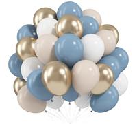Dusty Blue Beige Balloons, 12 Inch Fog Blue Sand White Balloons with Cream Ivory Metallic Gold Balloon for Baby Shower Boho Bridal Shower Birthday Wedding Engagement Party Decorations Supplies