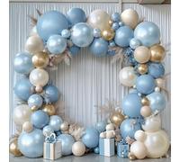 Dusty Blue Beige Gold Balloons Arch Kit, Double Stuffed 119pcs Baby Blue Pearl White Pastel Blue Balloons for Elegant Weddings Baby Showers Birthdays Bridal Decoration
