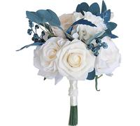 Dusty Blue Bride Bouquet, Boutonniere,Wrist Corsage,Waterfall Wedding Flower Bridesmaid Bouquet Wedding Ceremony Anniversary (Color : Bridesmaid Bouquet)