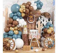 Dusty Blue Brown Balloon Arch Kit Slate Retro Blue White Coffee Gold Balloons Garland Rodeo Cowboy Latex Balloons for Western Cow Baby Shower Graduation Boho Farm Birthday Party Decorations