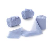 Dusty Blue Chiffon Ribbon 3 Rolls 1.5 inch X 5 Yard Handmade Fringe Silk Chiffon Ribbon Set for Gift Wrapping, Wedding Invitations, Bridal Flower Bouquets, DIY Crafts