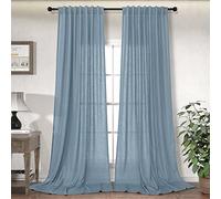 Dusty Blue Curtains 108 Inches Long for Living Room 2 Panel Back Tab Pocket Lightweight Flowy Linen Textured Grey Blue Curtain for Patio Floor to Ceiling Country Farmhouse Decor Stone Blue Gray 52x108