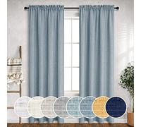Dusty Blue Curtains 96 Inches Long for Living Room Pair 2 Panels Set Rod Pocket Drapes Flax Linen Semi Sheer Gray Blue Curtains for Patio Door Dining Home Office Shabby Chic 52x96 Stone Blue Grey