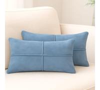 Dusty Blue Faux Suede Lumbar Pillow Covers Set of 2 Soft Leather Like Decorative Rectangular Pillowcases for Couch Sofa Bed Vegan Suede Cushion Covers Home Decor for Rustic Modern Farmhouse 12 x 20