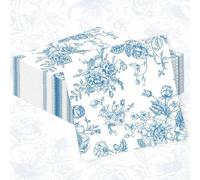 Dusty Blue Floral Cocktail Napkins Disposable Floral Paper Napkins for Wedding Party Bridal Shower Baby Shower Birthday Dinner Tea Party Kitchen 6.5 x 6.5 Inch