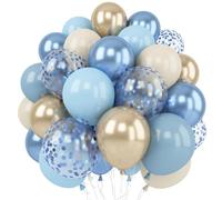 Dusty Blue Gold Balloons, 60 Packs 12 Inch Dusty Baby Blue Chrome Gold Blue Confetti Balloon Sand White Balloon for Boy Baby Shower Decorations Bridal Shower Gender Reveal Birthday Party Supplies