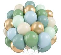 Dusty Blue Green Balloons, 60 Pcs 12 Inch Haze Fog Blue Sage Green Balloons with Sand White Metallic Gold Balloon for Boho Baby Shower Wedding Birthday Engagement Bridal Shower Party Decoration
