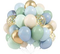 Dusty Blue Green Balloons, 60 Pcs Haze Fog Blue Sage Green Sand White Latex Balloons with Metallic Gold Confetti Helium Balloon for Boho Baby Shower Wedding Birthday Engagement Safari Party Decoration