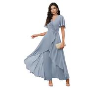 Dusty-Blue Mother of The Bride Trouser Suits Petite 2 Pieces Ladies Wedding Guest Outfits Chiffon Trouser Suits for Weddings Size 16