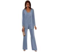 Dusty Blue Mother of The Bride Trouser Suits Petite 3 Pieces Ladies Wedding Guest Outfits Sequins Chiffon Plus Size Trouser Suits Size 14