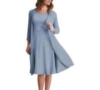 Dusty Blue Mother of The Groom Dresses for Wedding Knee Length Two Piece Chiffon Formal Dress with Jacket UK10