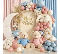 Dusty Blue Pink Balloon Arch, 113Pcs Gender Reveal Helium Balloon Garland | Pink Blue Beige Latex Party Balloon, Boy or Girl Gender Reveal Birthday Bridal Shower Baby Shower Bear Theme Party Decoration