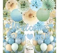 Dusty Blue Sage Green Baby Shower Decorations - Welcome Baby Girl Banner