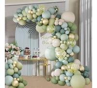 Dusty Blue Sage Green Balloon Arch Kit, Ash Mist Green Haze Fog Blue Balloon Garland with Sand White Gold Balloons, Dusty Teal Decorations for Birthday, Baby Shower, Wedding, Jungle Safari Party