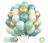 Dusty Blue Sage Green Balloons 62pcs, Teal Blue Balloons Sage Green Balloons Beige Turquoise Teal Balloon with Metallic Gold Helium Balloon for Boys Birthday Party Baby Shower Jungle Safari Wedding