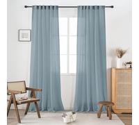 Dusty Blue Sheer Linen Curtains 96 Inch Long for Living Room 2 Panels Back Tab Pocket Soft Light Weight Airy Semi Privacy Linen Sheer Curtains for Bedroom Dining Cottage Urban Decor 8 FT 52x96
