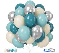 Dusty Blue Silver Balloons, 12 Inch 50pcs Slate Blue Fog Blue Silver Balloons Cream Balloons Metallic Silver Latex Balloons Baby Blue Confetti Balloon for Birthday Graduations Party Baby Shower
