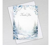 Dusty Blue Thank You Cards with Envelopes / Snow Forest A6 Postcard Non-Folded Notecards for Winter & Christmas Season: Dusty Blue Winter Woodland Wedding Thank You Cards (Pack of 50 with Envelopes)